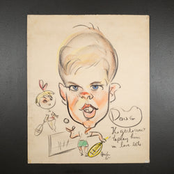 MIDCENTURY CARICATURE TENNIS PLAYER, PASTELS ON PAPER C1950