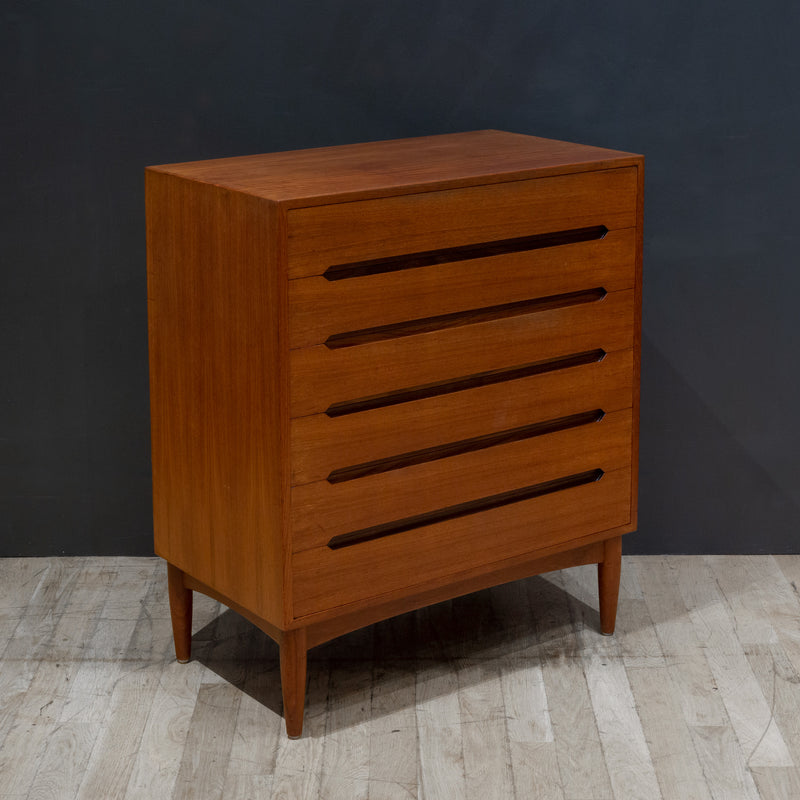 Mid-century Teak E.W. Bach Tall Dressers with Sculpted Handles c.1950 Mid-century Teak E.W. Bach Tall Dressers with Sculpted Handles c.1950
