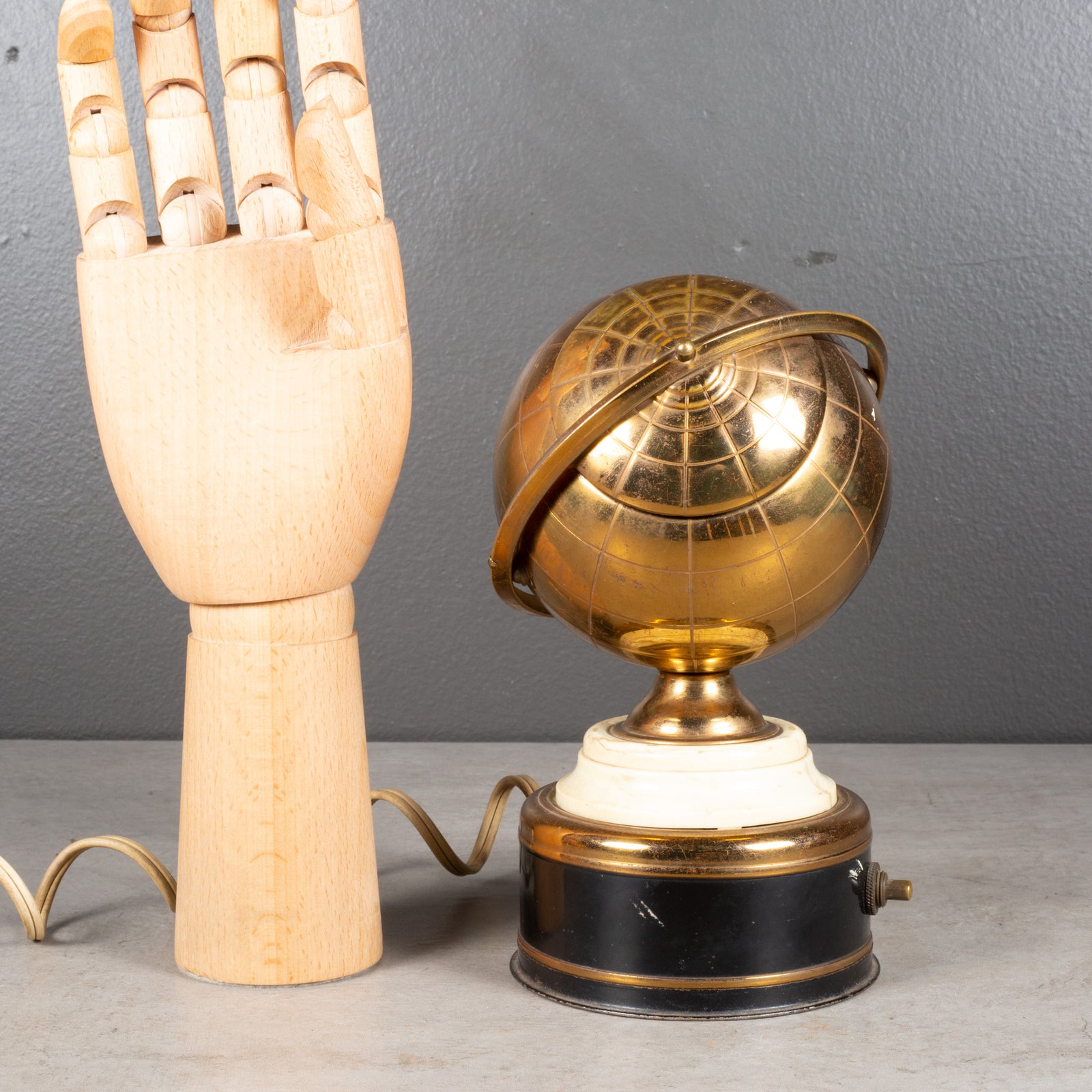 globe cigarette holder 1950s Brass with Matching Table Lighter Mid Century 1960 Mad Men