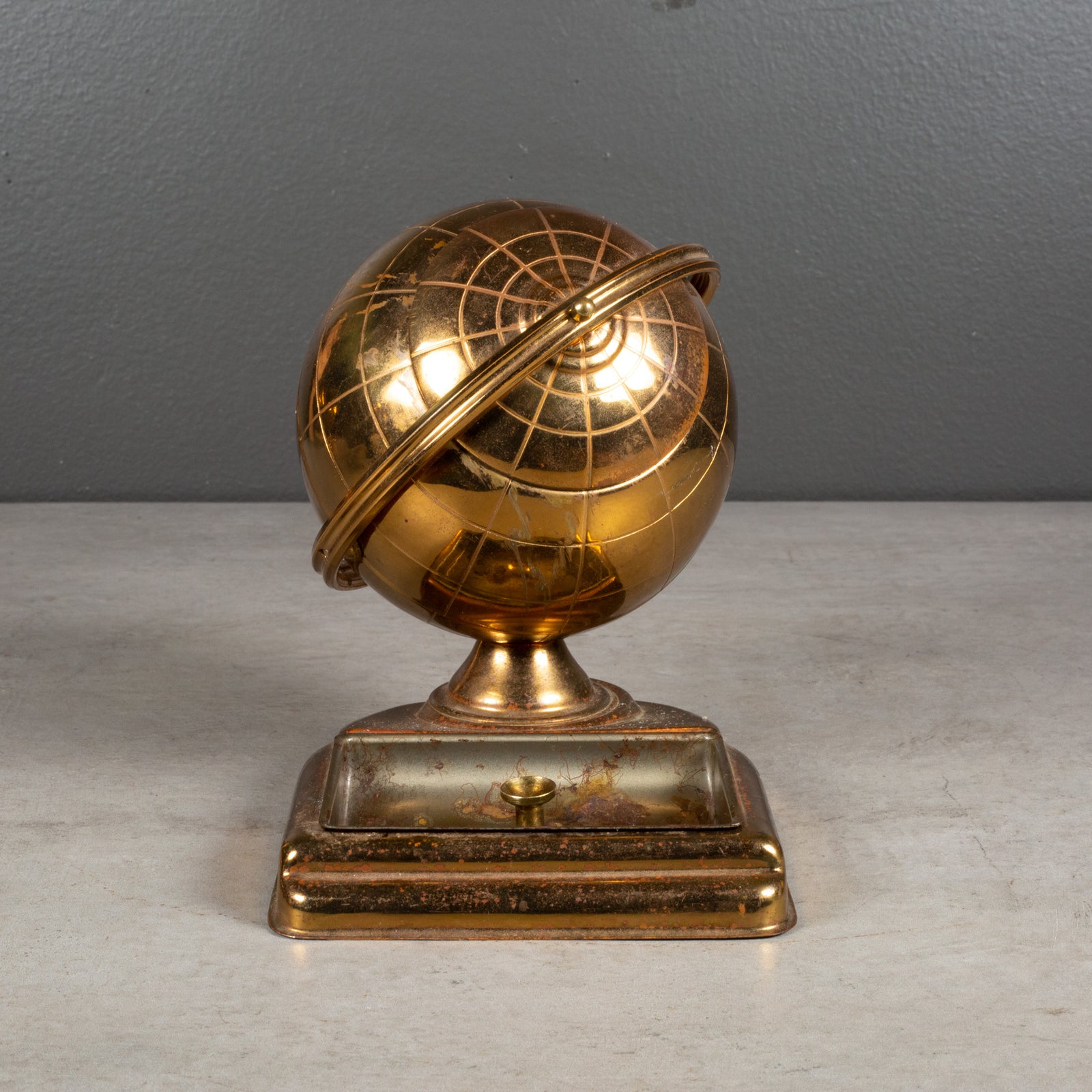 Mid-century Brass Globe Cigarette Holder and Ashtray/Coin Dish c.1960