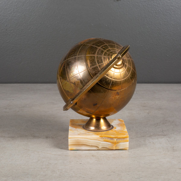 Mid-century Brass Globe Cigarette Holder Mounted on Marble c.1960