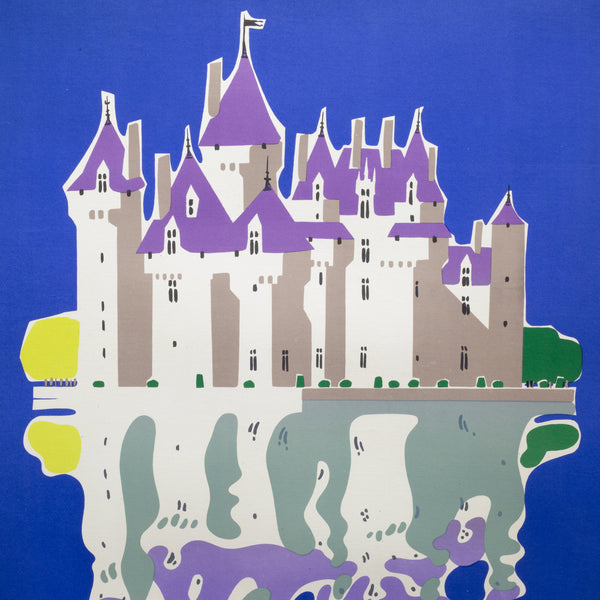 Original Rare Vintage SNCF French Travel Poster “The Chateaux of the Loire, Go by Train” c.1956