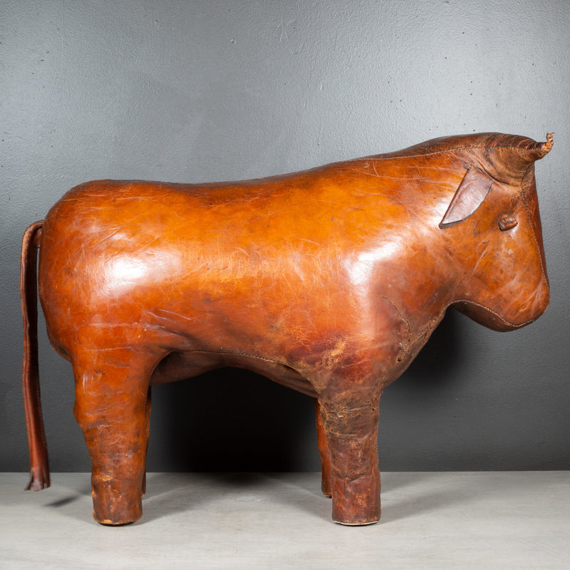 Large Dimitri Omersa for Abercrombie & Fitch Leather Bull Footstool/Ottoman c.1960