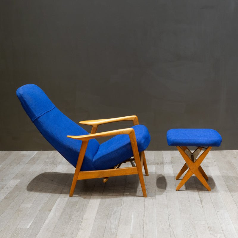 Pair of Midcentury Folke Ohlsson for DUX Reclining Lounge Chairs and Adjustable Ottomans c.1960