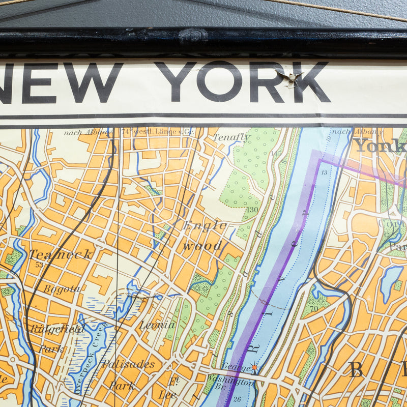 Mid-century German School Wall Map New York City and Vicinity Map c.1962