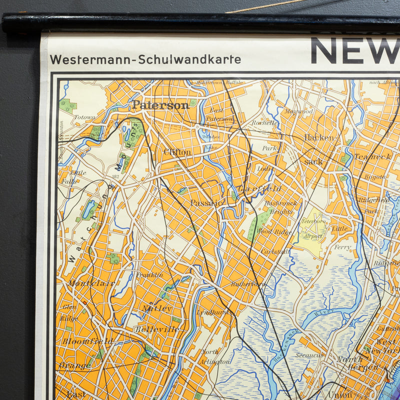 Mid-century German School Wall Map New York City and Vicinity Map c.1962