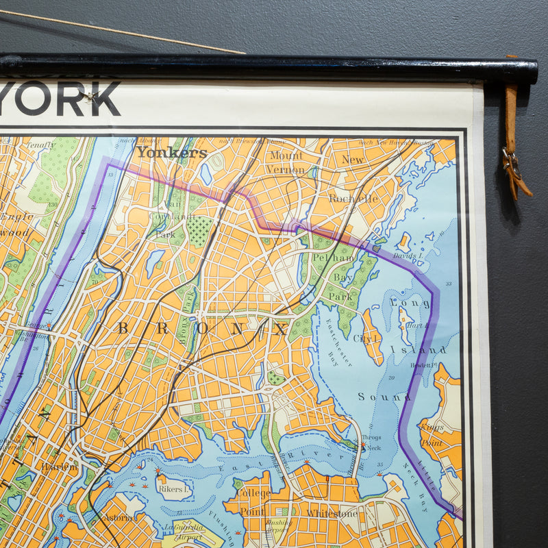 Mid-century German School Wall Map New York City and Vicinity Map c.1962