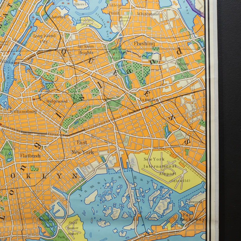 Mid-century German School Wall Map New York City and Vicinity Map c.1962