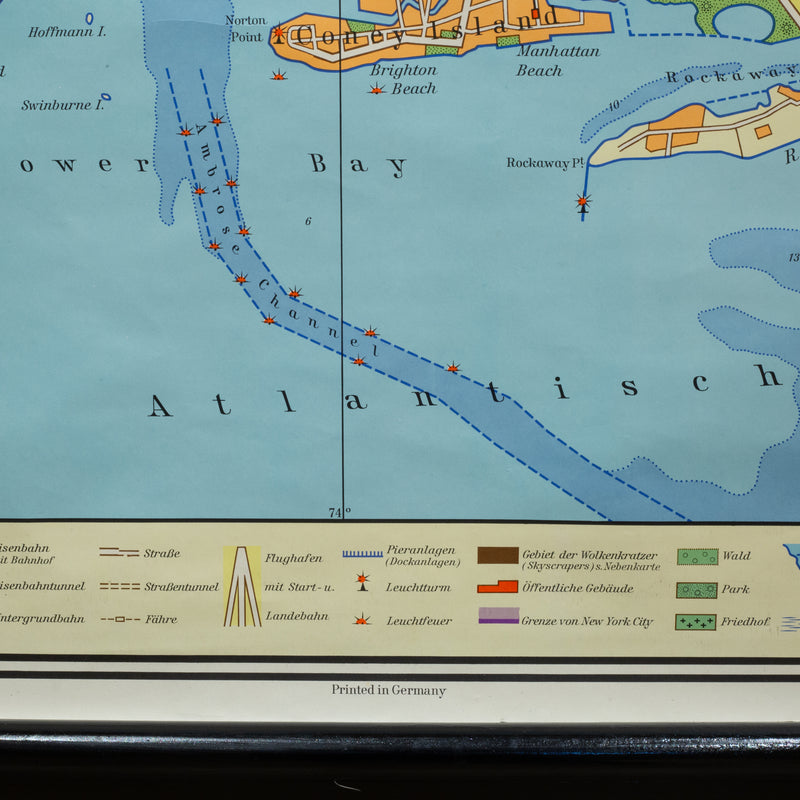 Mid-century German School Wall Map New York City and Vicinity Map c.1962
