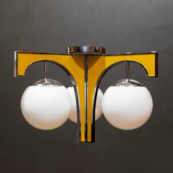 Mid-century Chrome and Gold Ceramic Flush Mount c.1960