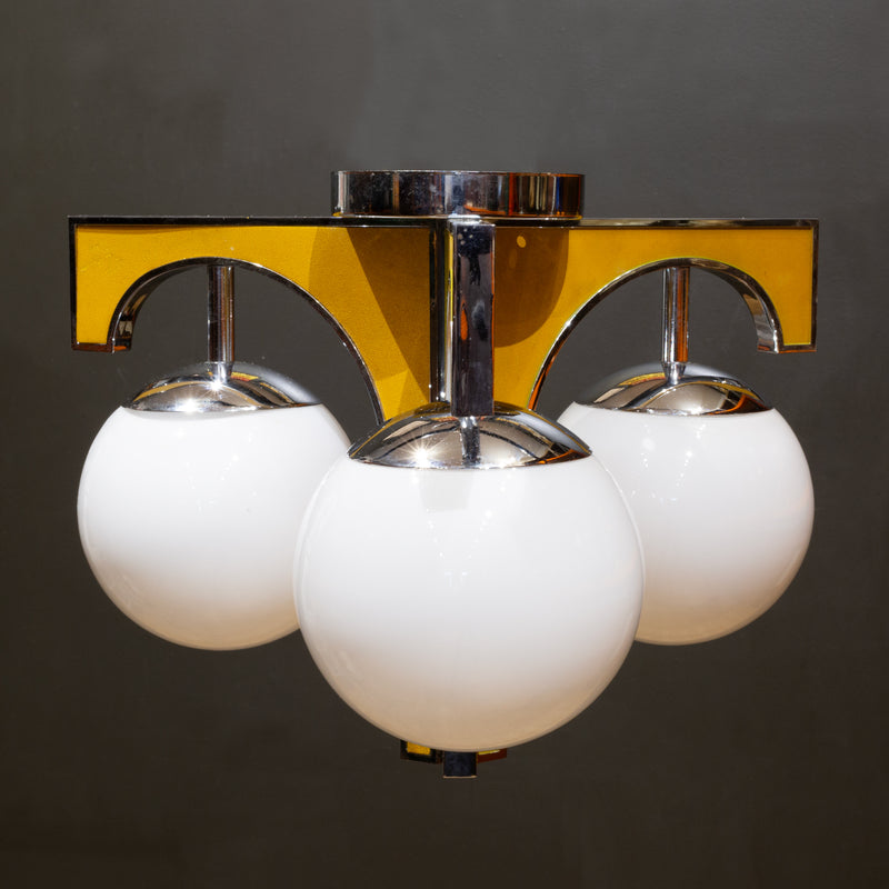 Mid-century Chrome and Gold Ceramic Flush Mount c.1960
