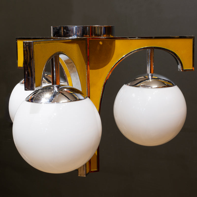 Mid-century Chrome and Gold Ceramic Flush Mount c.1960