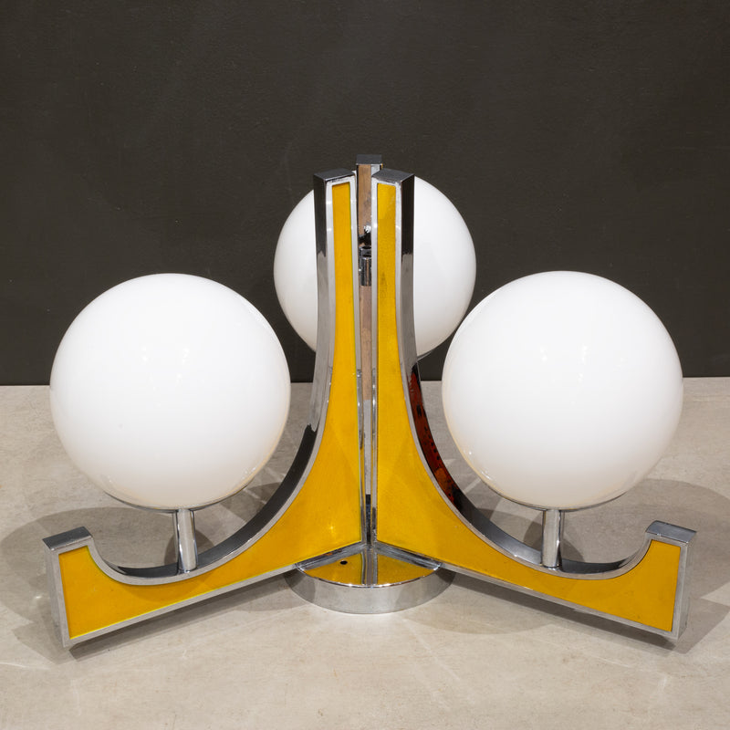 Mid-century Chrome and Gold Ceramic Flush Mount c.1960
