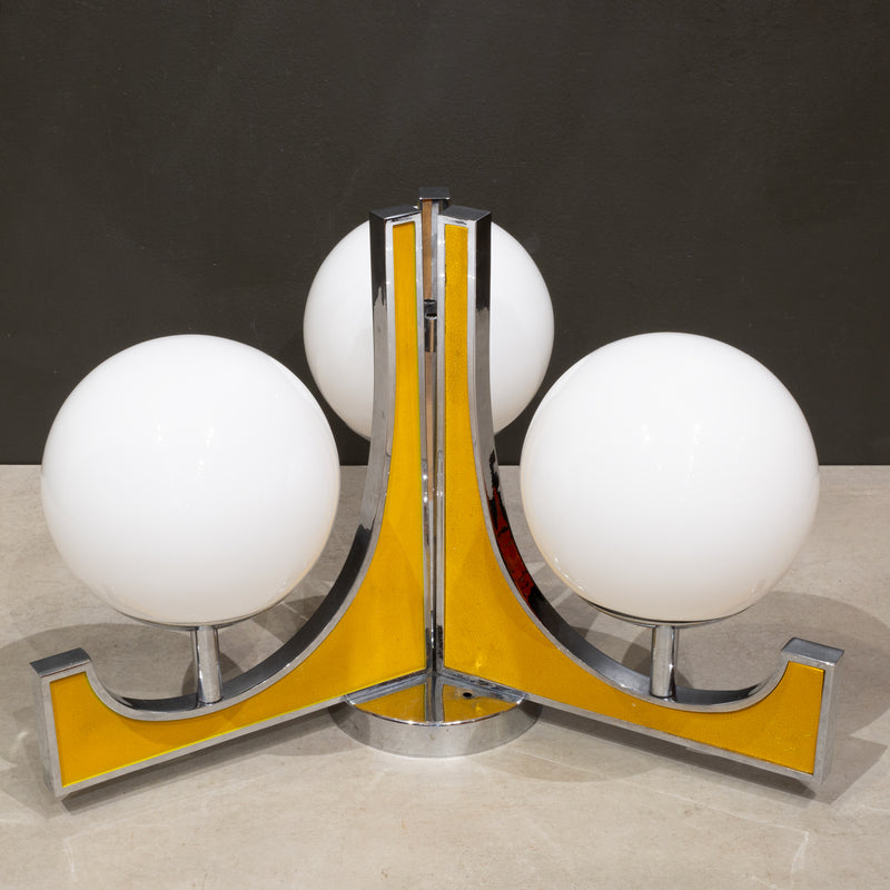 Mid-century Chrome and Gold Ceramic Flush Mount c.1960