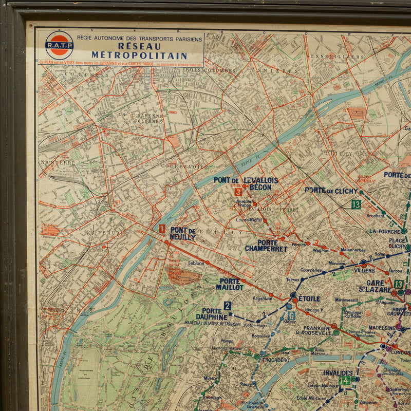 Mid-century Paris Metro Map c.1966