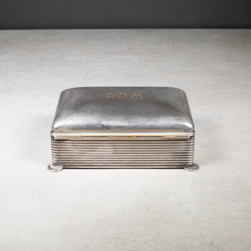 1930s cigarette box Art Deco Stepped Pewter French cigarette box from 1930s