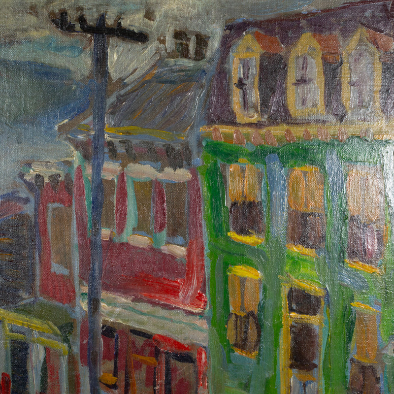 J.W. STREET SCENE, OIL ON CANVAS/MASONITE SIGNED C1940