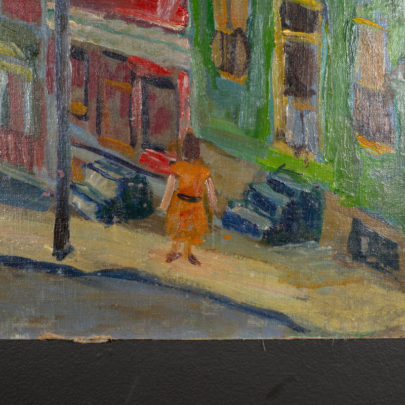 J.W. STREET SCENE, OIL ON CANVAS/MASONITE SIGNED C1940