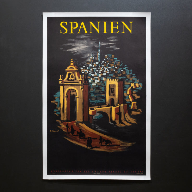 Original Vintage Lithograph German Travel Poster for Spain by Bernard Villemot c.1952