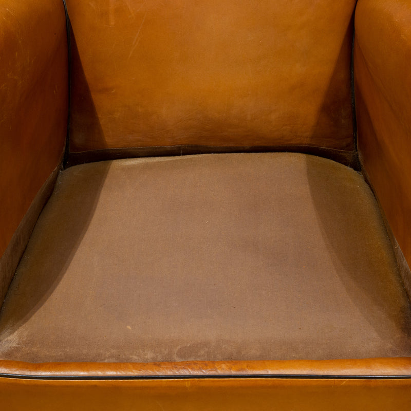 Pair of French Slopeback Light Caramel Leather Club Chairs c.1930