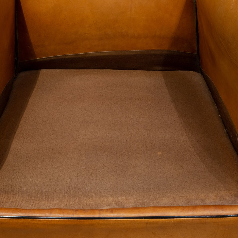 Pair of French Slopeback Light Caramel Leather Club Chairs c.1930