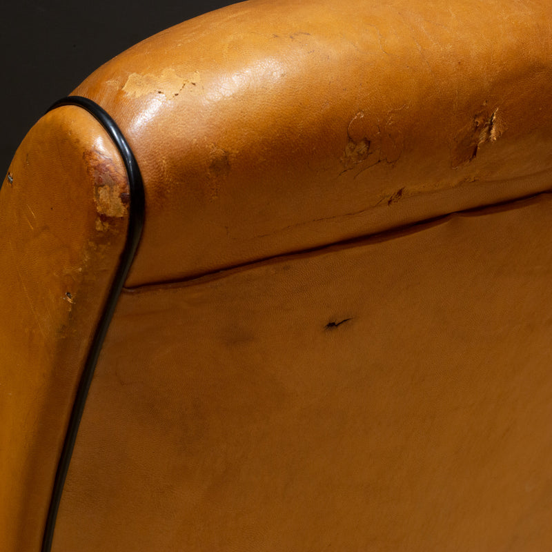 Pair of French Slopeback Light Caramel Leather Club Chairs c.1930