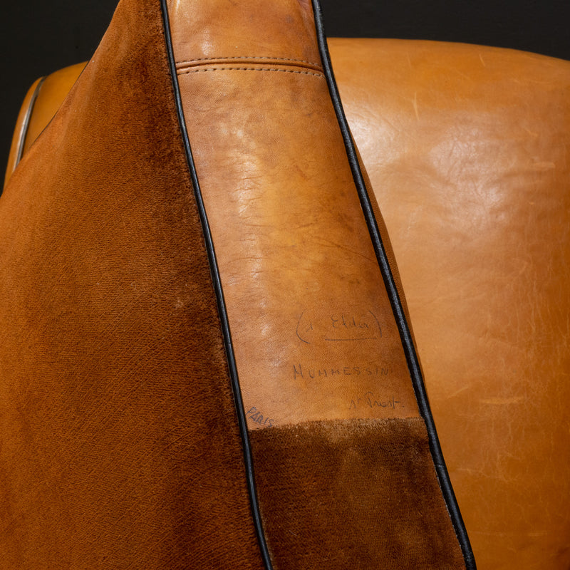 Pair of French Slopeback Light Caramel Leather Club Chairs c.1930