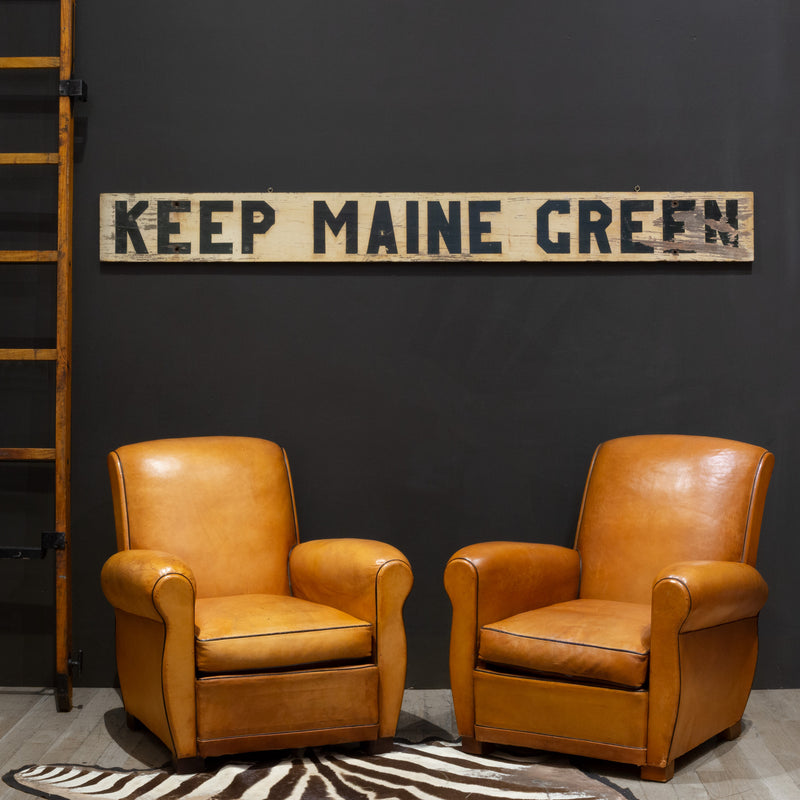 Pair of French Slopeback Light Caramel Leather Club Chairs c.1930