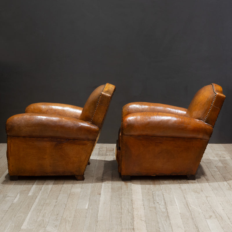 French Art Deco Mustache Leather Club Chairs c.1930