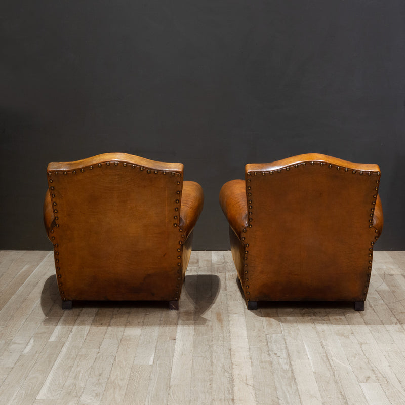 French Art Deco Mustache Leather Club Chairs c.1930