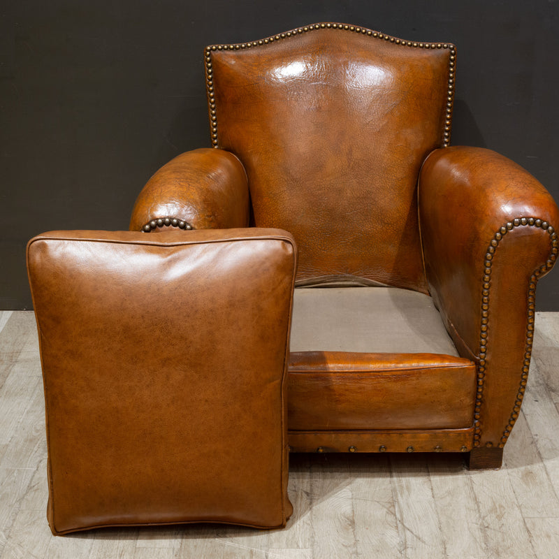 French Art Deco Mustache Leather Club Chairs c.1930