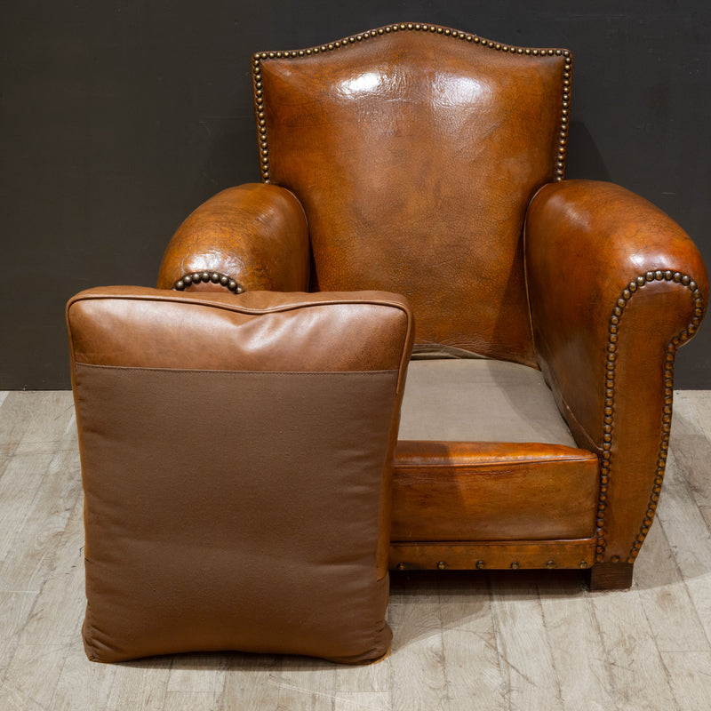 French Art Deco Mustache Leather Club Chairs c.1930