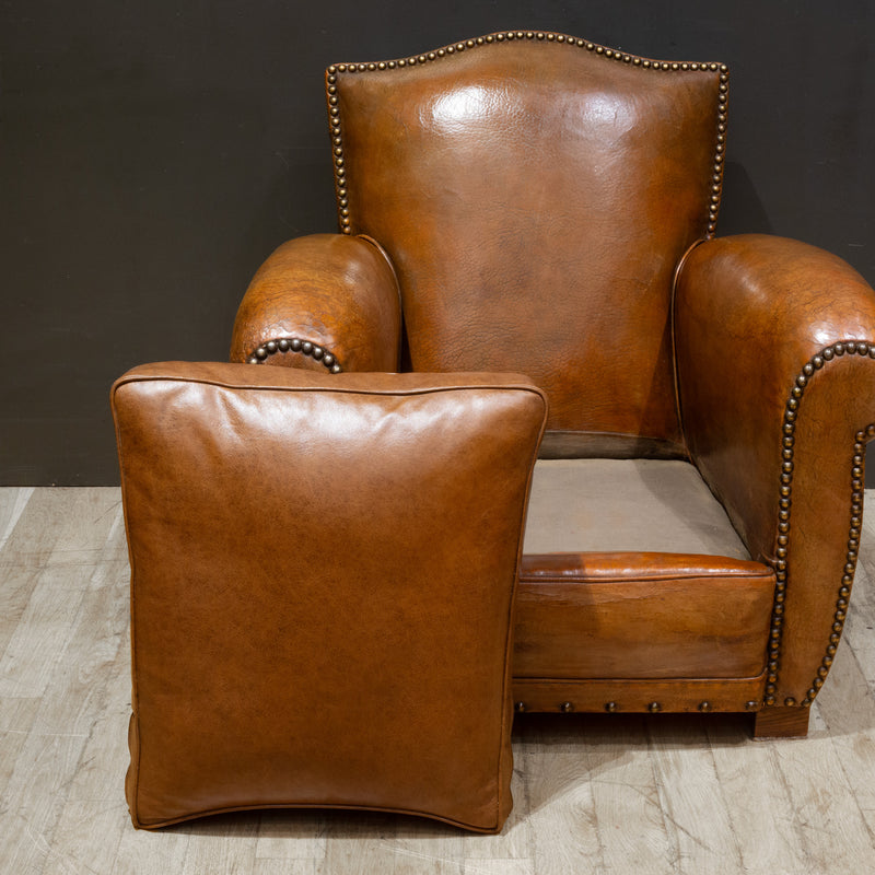 French Art Deco Mustache Leather Club Chairs c.1930