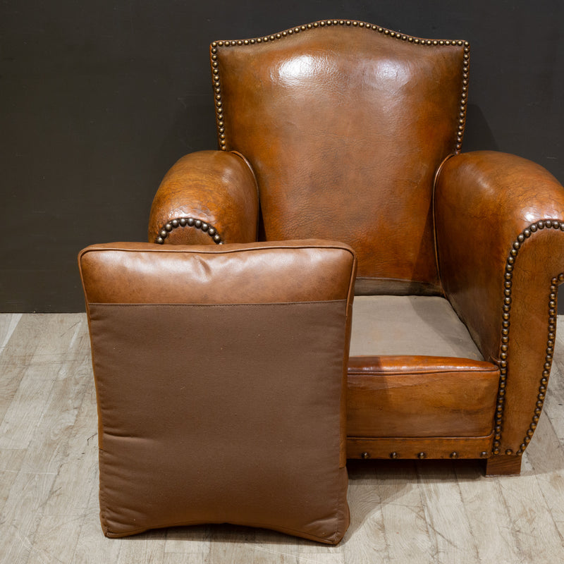 French Art Deco Mustache Leather Club Chairs c.1930