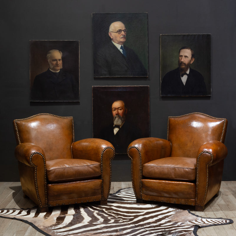 French Art Deco Mustache Leather Club Chairs c.1930