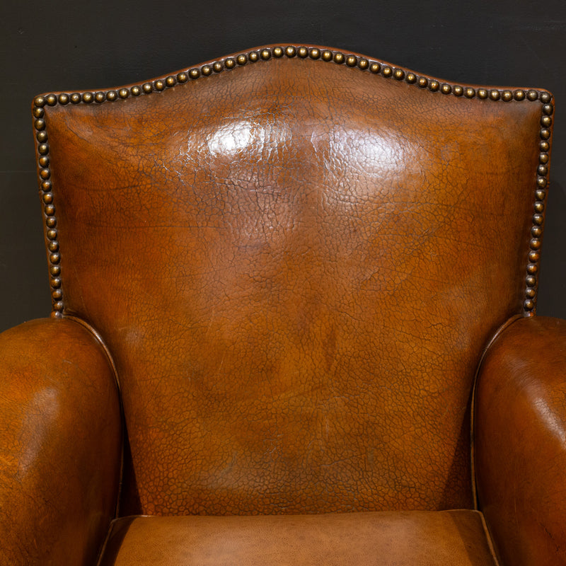 French Art Deco Mustache Leather Club Chairs c.1930