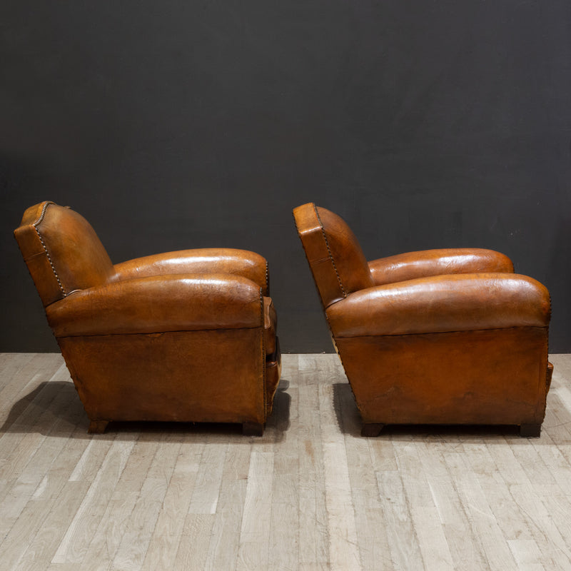 French Art Deco Mustache Leather Club Chairs c.1930