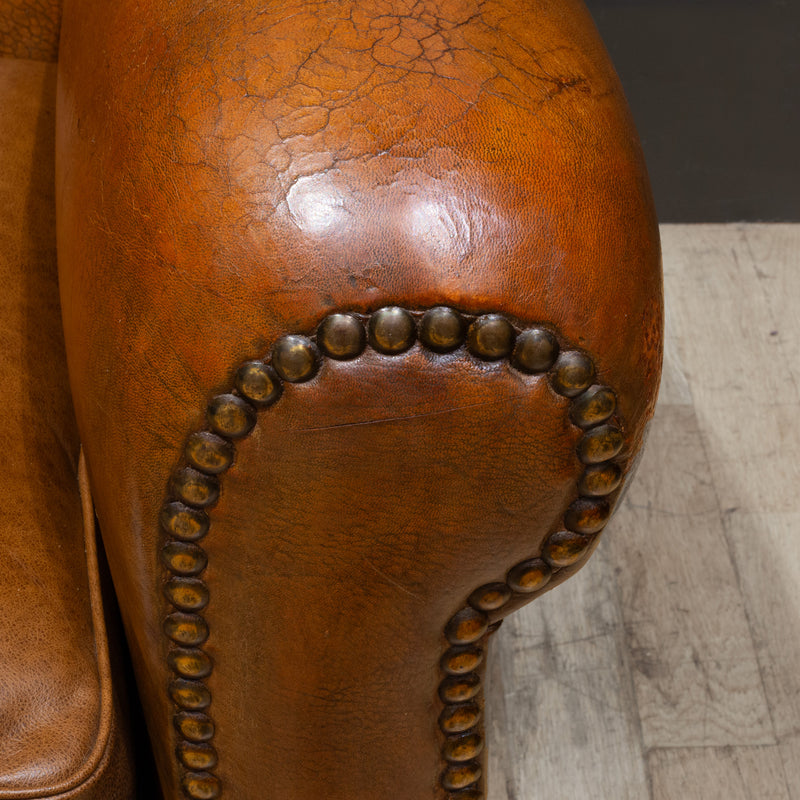 French Art Deco Mustache Leather Club Chairs c.1930