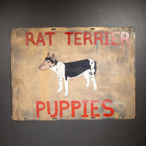Vintage Double Sided Rat Terrier Puppies Sign c.1930