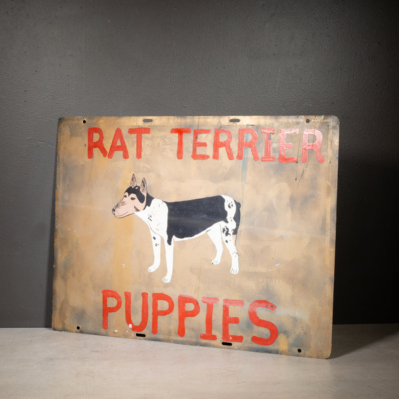 Vintage Double Sided Rat Terrier Puppies Sign c.1930