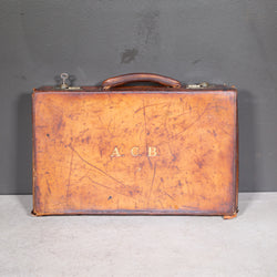 Small Leather Monogrammed Briefcase with Original Travel Tag c.1940
