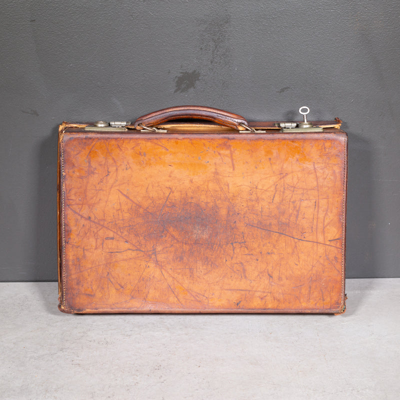 Small Leather Monogrammed Briefcase with Original Travel Tag c.1940