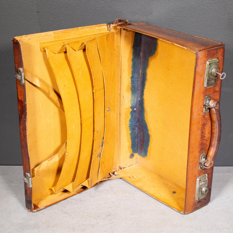 Small Leather Monogrammed Briefcase with Original Travel Tag c.1940