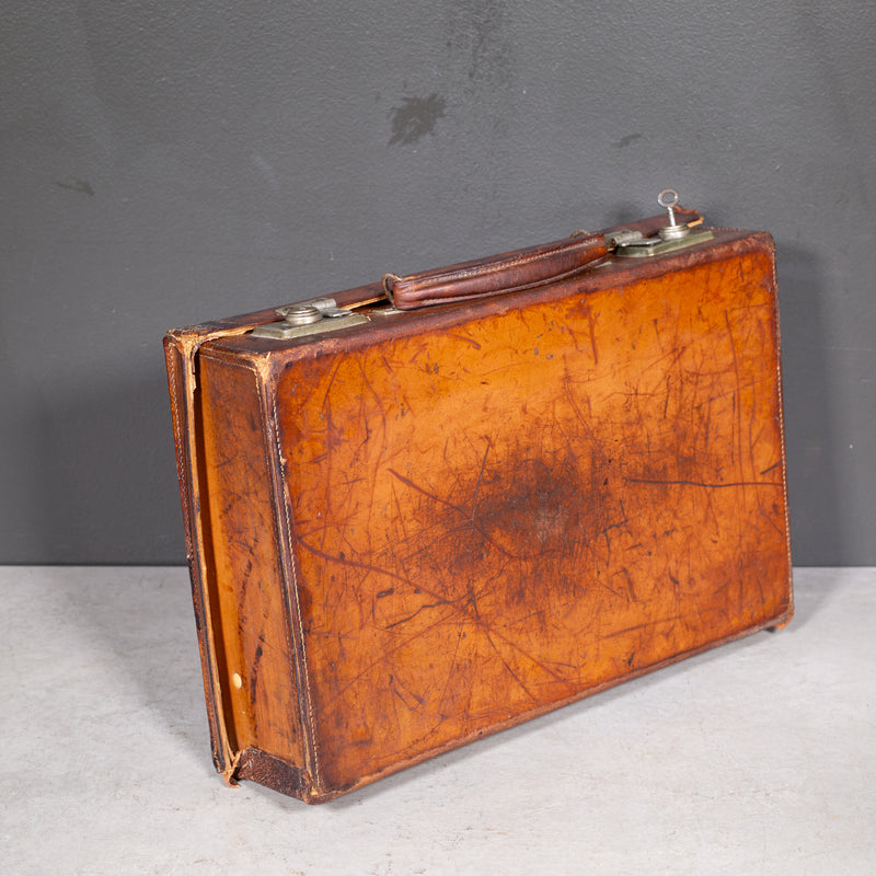 Small Leather Monogrammed Briefcase with Original Travel Tag c.1940