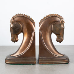 Bronze Plated Machine Age Trojan Horse Bookends by Dodge Inc. c.1930