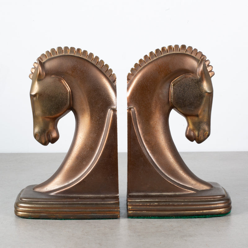 Bronze Plated Machine Age Trojan Horse Bookends by Dodge Inc. c.1930