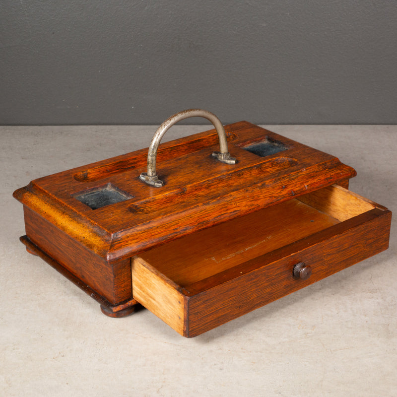 19th c. Oak Ink Well Box c.1800s