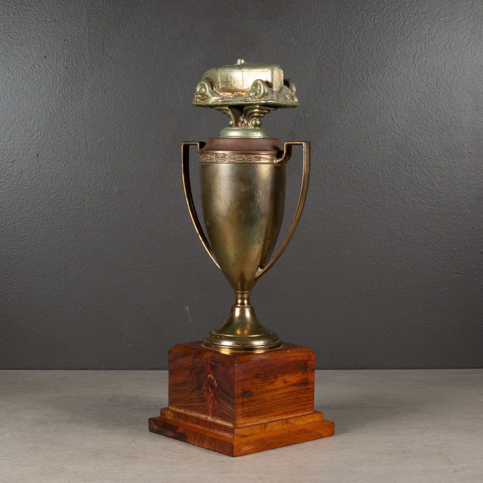 Vintage Copper and Brass Plated Racing Car Trophy c.1940-1970 