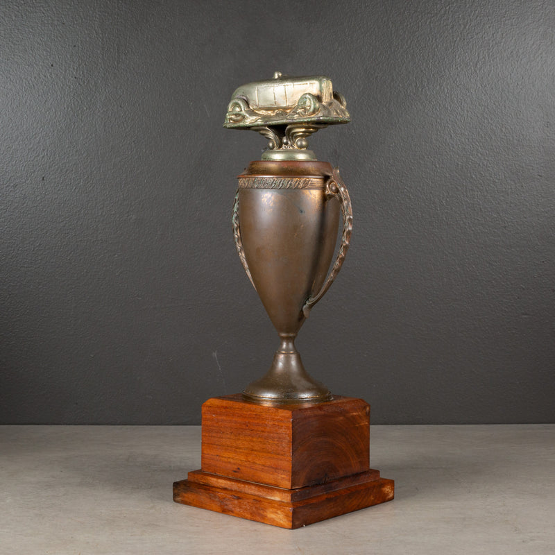 Vintage Copper and Brass Plated Racing Car Urn Trophy c.1940-1970