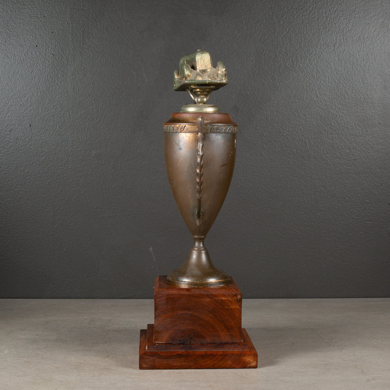 Vintage Copper and Brass Plated Racing Car Urn Trophy c.1940-1970